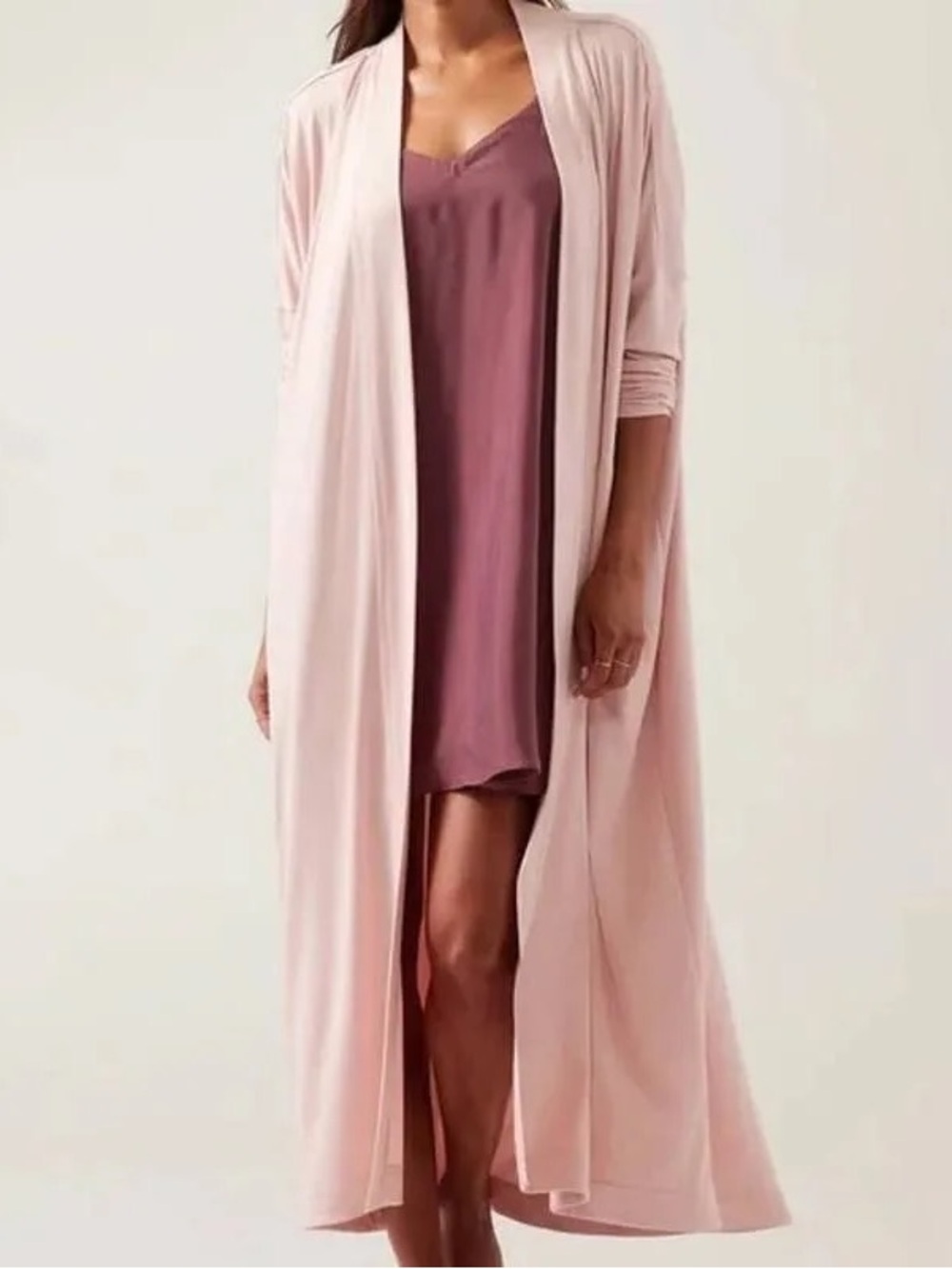 Athleta Modal Robe Orchid Pink Full Length Maxi Duster Pockets